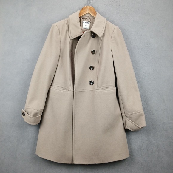 Old Navy Jackets & Blazers - Old Navy Pea Coat Women Medium Beige Wool Double Breasted Button Front Outerwear